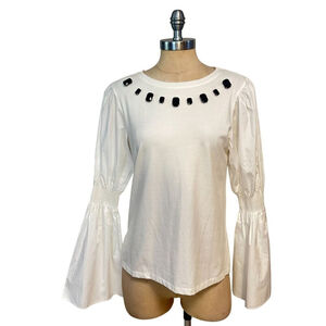Alberto Makali White Top With Black Embellished Neckline Small NWT